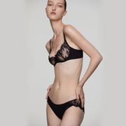 Her Senses Leavers Eyelash Lace Underwire Bra Black