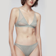 Her Senses Elastic Mesh Overlay Full Coverage Wireless Bra Grey Blue
