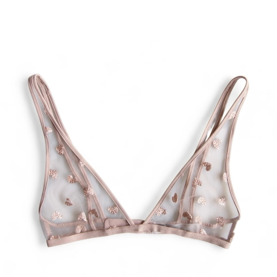 Her Senses Heart Shape Embroidery Triangle Bra Foggy Pink