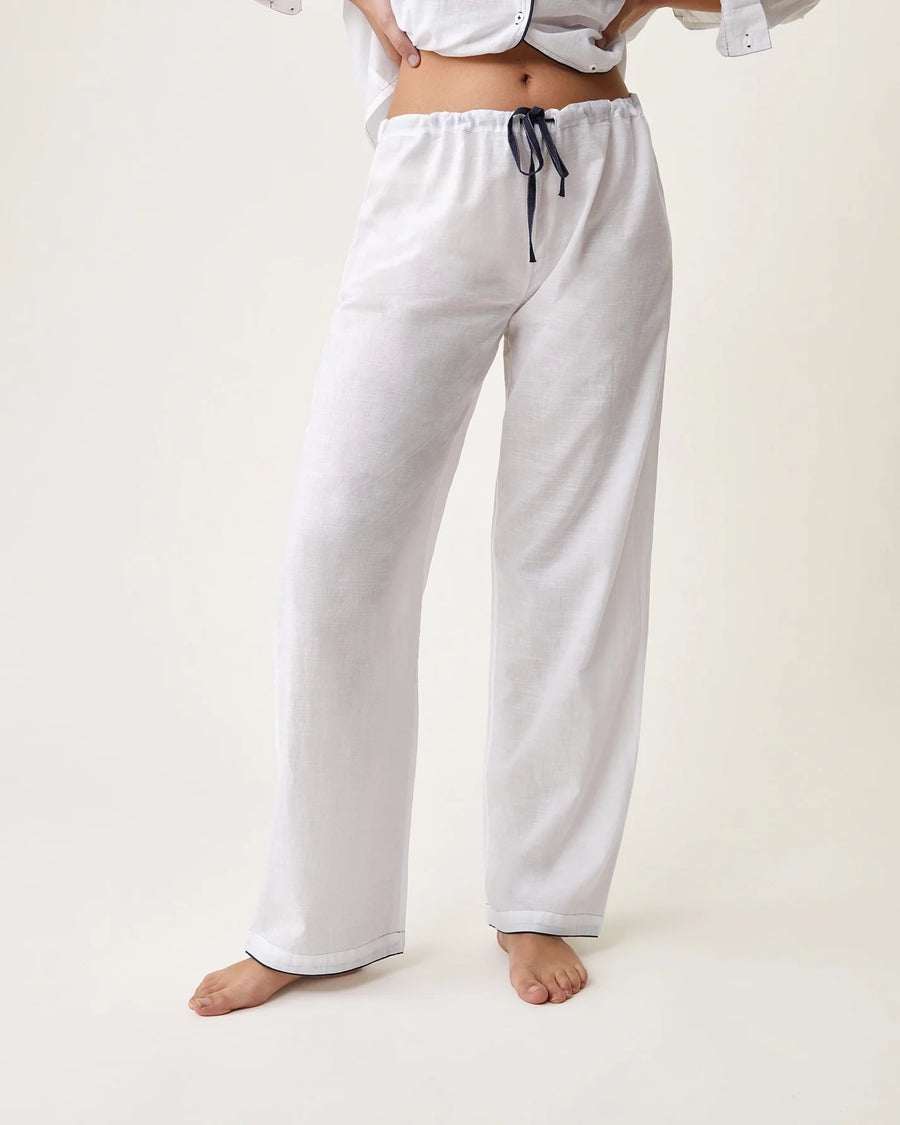 Scarlette Ateliers Thelma Pajama Set White With Navy Piping