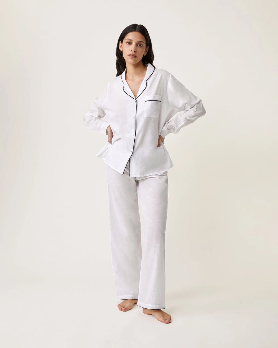 Scarlette Ateliers Thelma Pajama Set White With Navy Piping